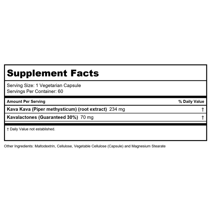 Natural Balance Kava Kava Root Extract - 60 Vegetarian Capsules - Supplement Facts panel