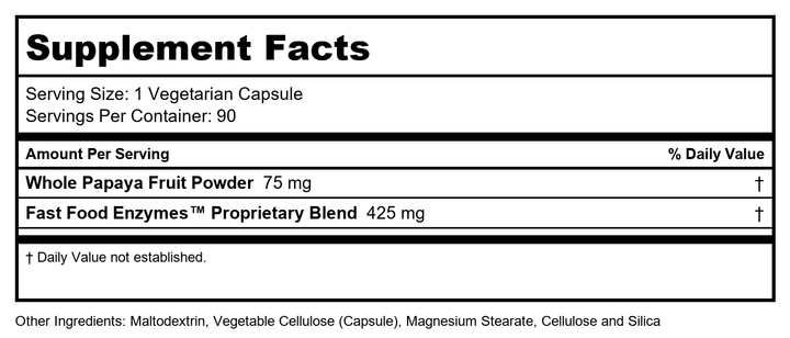 Natural Balance Fast Food Enzymes, 90-Capsules - Supplement Facts panel