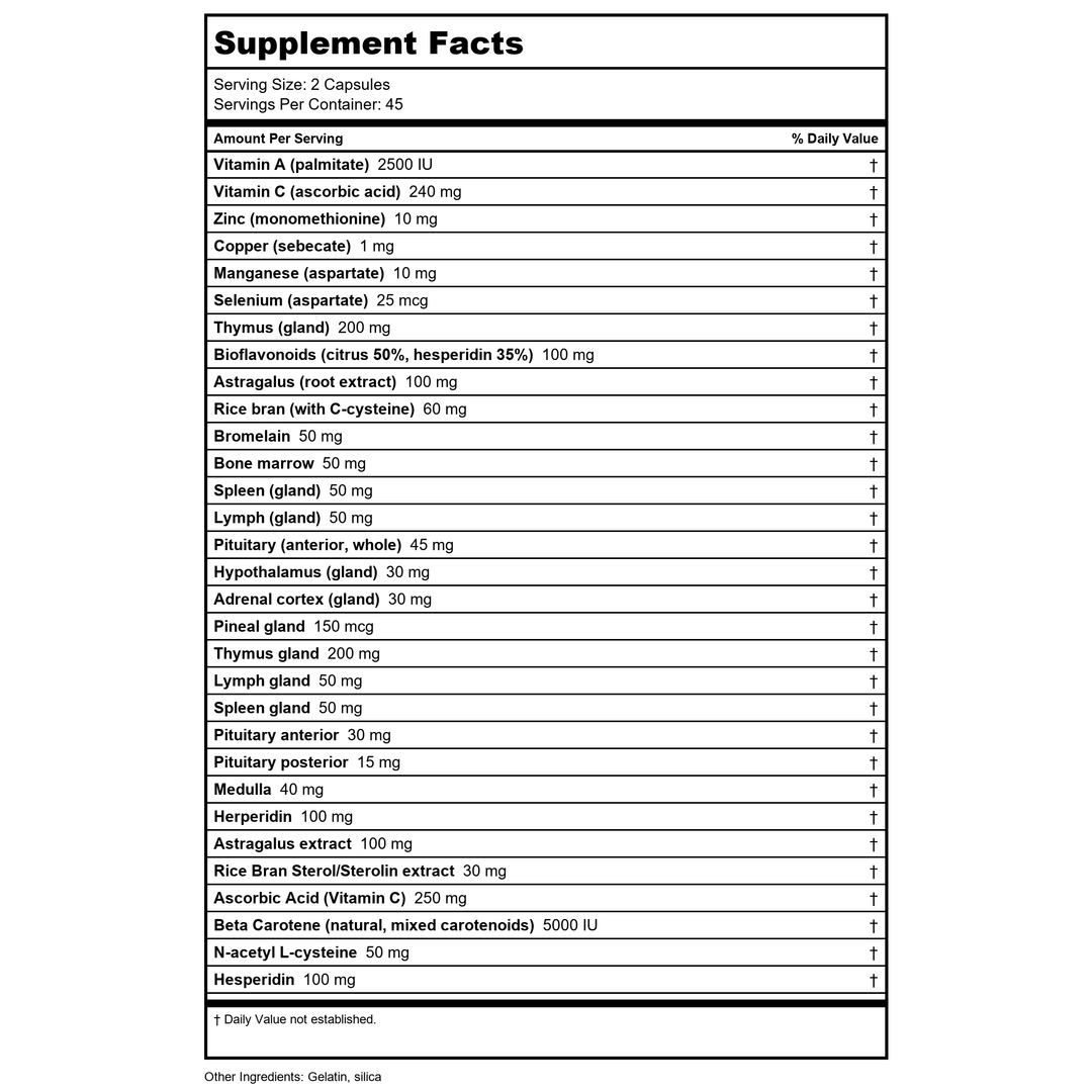 Nutra Biogenesis Immune Balancing Complex 90 Capsules 10225 - Supplement Facts panel