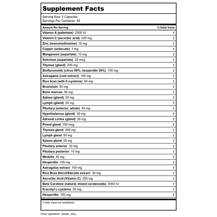 Nutra Biogenesis Immune Balancing Complex 90 Capsules 10225 - Supplement Facts panel