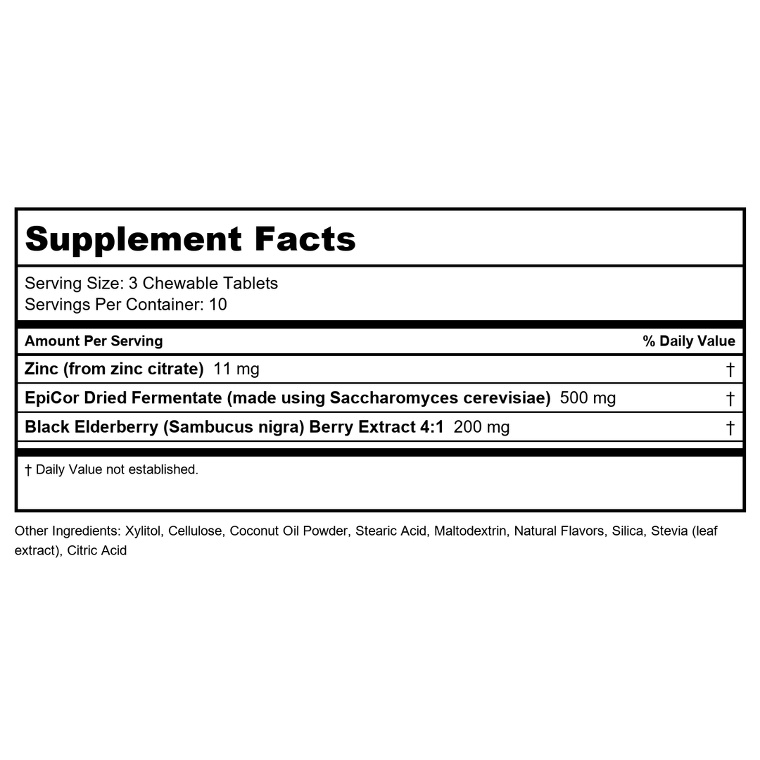 ZAND Immune Fast Elderberry Chews Boosts Immune Response &amp; Cell Activity w/EpiCor* &amp; Vitamin C, 30 Tablets, 10 Serv. (4305405) - Supplement Facts panel