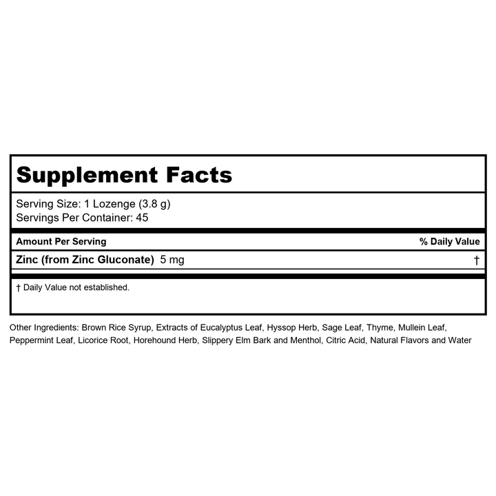 Menthol Immune Support Lozenges by Zand Immunity - Supplement Facts panel
