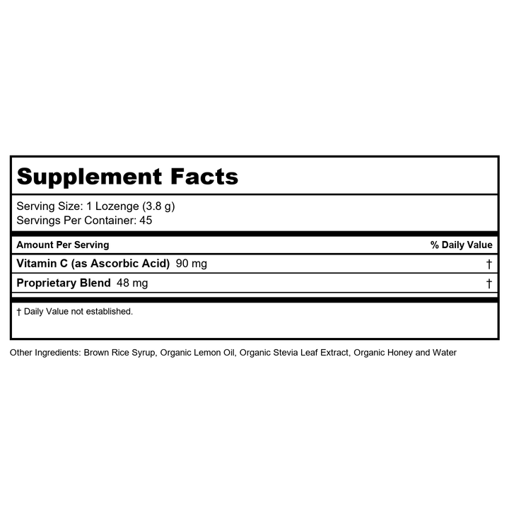 ZAND Lemon Honey 45 Lozenge - Supplement Facts panel