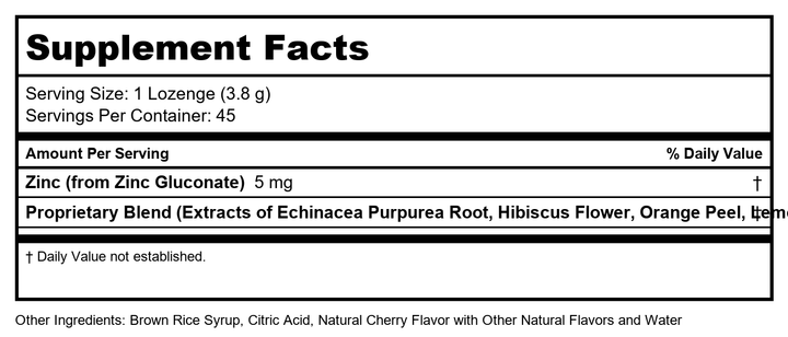 ZAND Immunity, Cherry Echinacea Zinc, Natural, 45 Lozenges - Supplement Facts panel