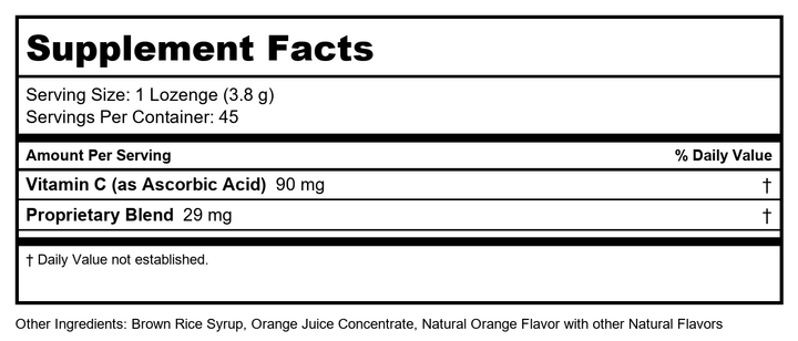 ZAND Orange C 45 Lozenge - Supplement Facts panel