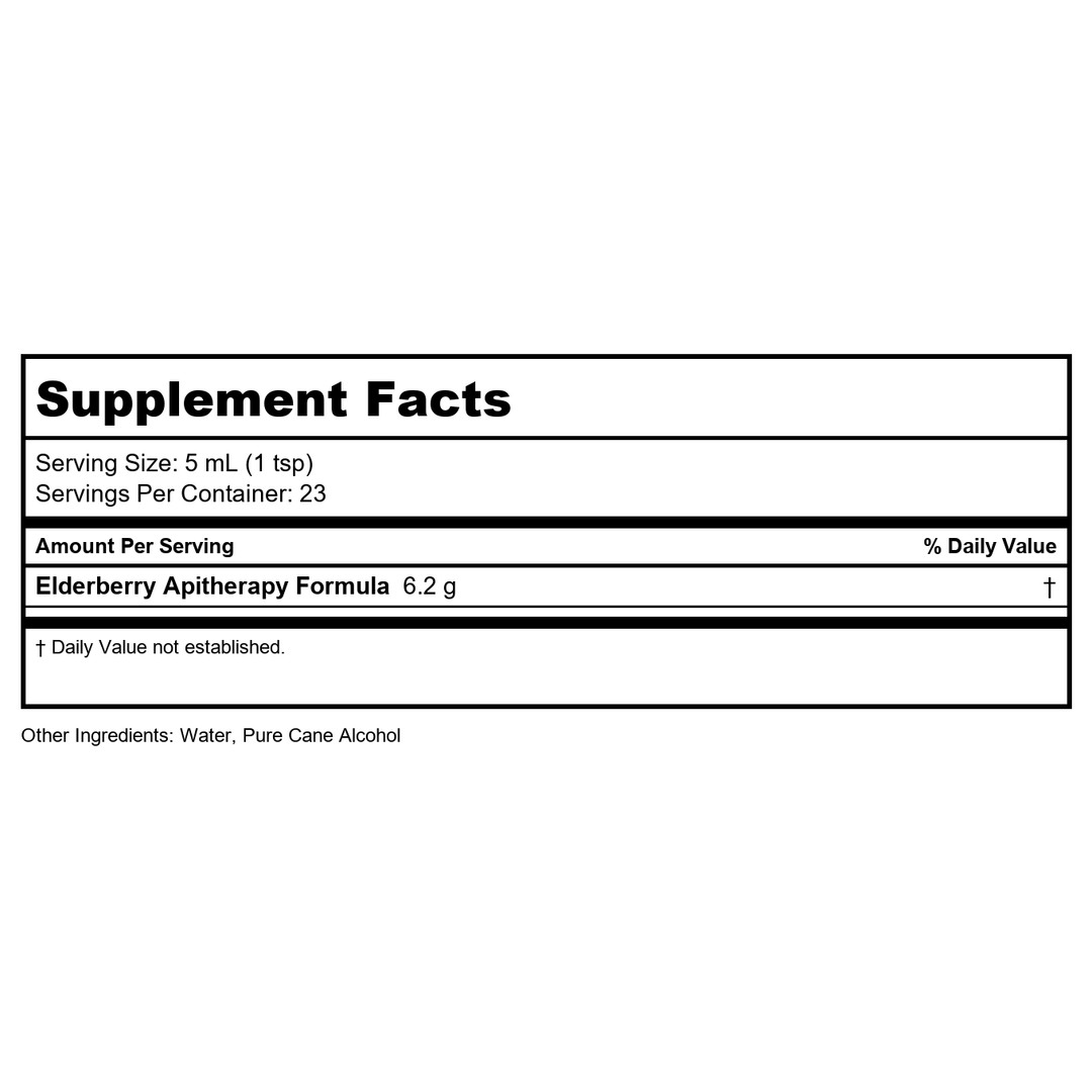 ZAND HERBALS Elderberry Syrup - Wellness Support with Organic Elderberry, Raw Honey, Apple Cider Vinegar, Propolis, Echinacea - Non-GMO, Gluten Free, 60-Day Guarantee, 23 Servings, 4oz - Supplement Facts panel