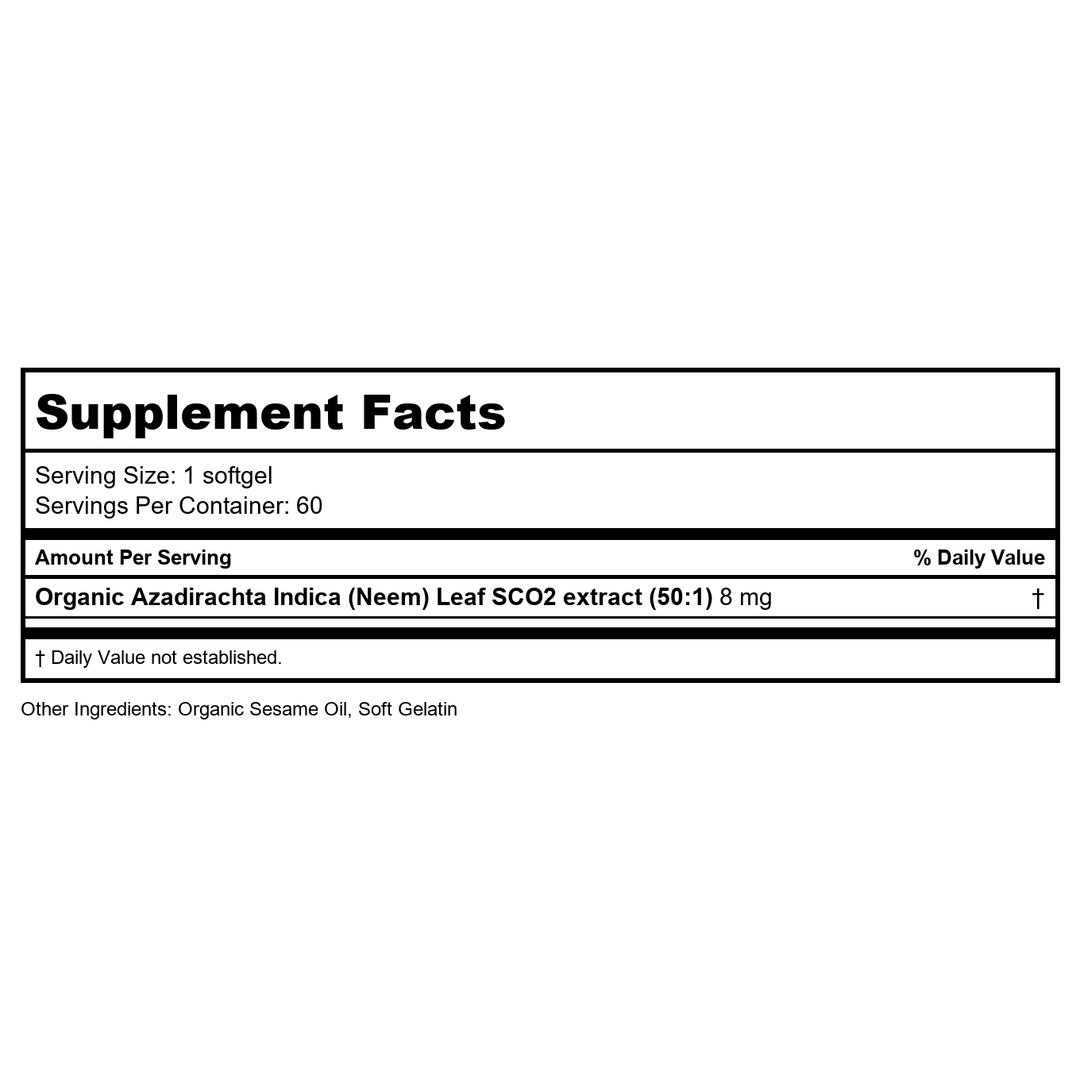 TheraNeem | Neem Leaf Alcohol Extract - Supplement Facts panel