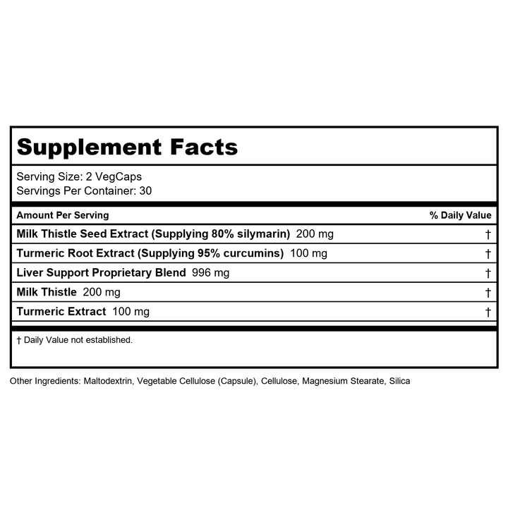 ZHOU Liver Support - Liver Cleanse and Detox, Milk Thistle Supplement with Turmeric, Artichoke, and Dandelion, Natural Health Support for Women and Men - 60 Vegetarian Capsules - Supplement Facts panel