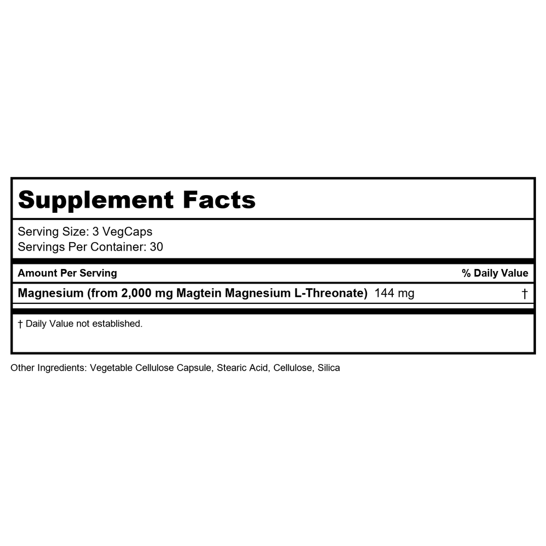 SOLARAY SmartMag Magtein Magnesium L-Threonate 2g - Magnesium Supplement for Brain Health Support - Mag Threonate Brain Supplement w/Clinically Studied Magtein - Vegan, Gluten Free, 30 Servings - Supplement Facts panel