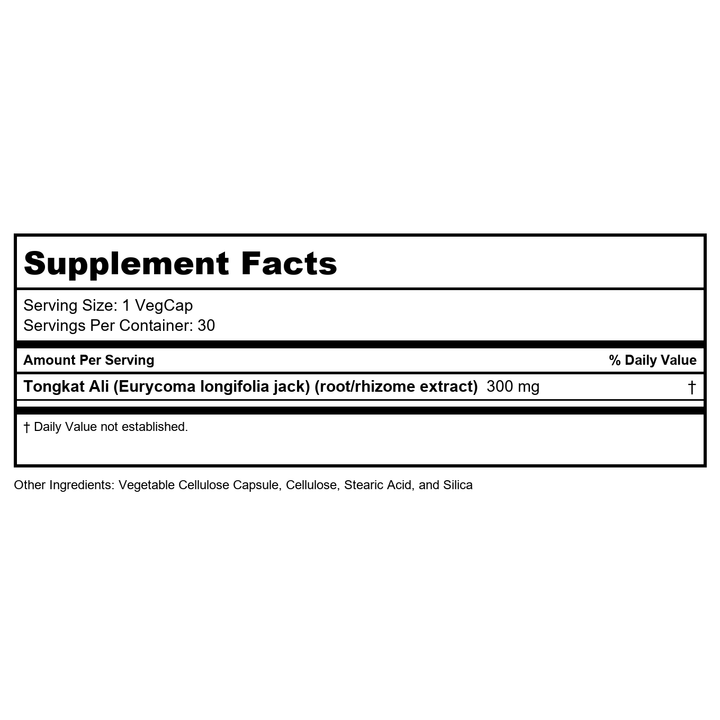 SOLARAY Tongkat Ali Extract 300mg, Sexual Supplements for Men, Tongkat Ali for Men Supports Male Enhancement and Libido, Vegan, Gluten-Free, Made Without Soy, 60-Day Guarantee, 30 Servings, 30 VegCaps - Supplement Facts panel