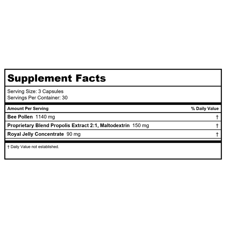 Bee Polln W/Royl Jel&amp;Prop - Supplement Facts panel