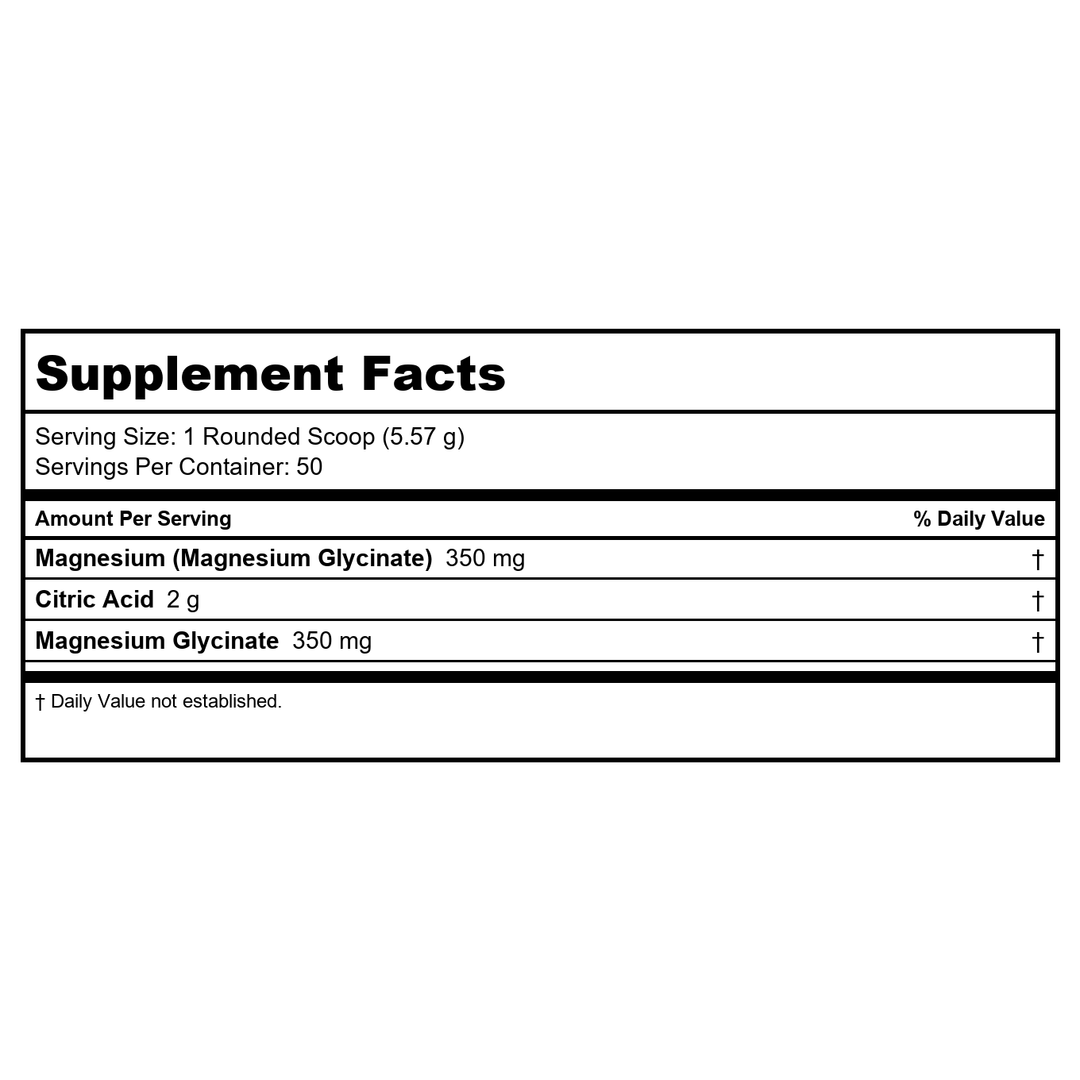 KAL Calming Magnesium Glycinate Powder Plus Citric Acid - Unflavored - Nervous System, Bone and Relaxation Support Drink Mix - No Sugar - 60-Day Guarantee, 40 Servings, 8.5 OZ - Supplement Facts panel