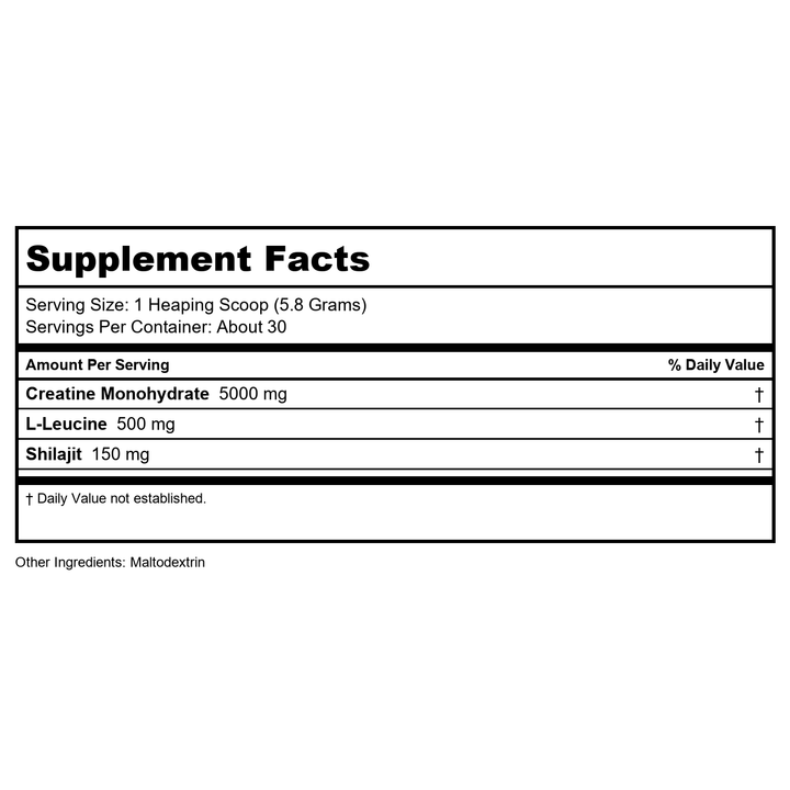 SOLARAY Creatine with Shilajit – Muscle Power and Growth Support with Creatine Monohydrate and L-Leucine Amino Acids – Unflavored Powder – Vegan, Gluten Free – 30 Servings, 6.1 OZ - Supplement Facts panel