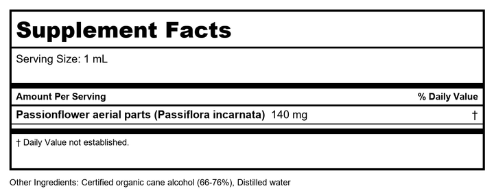 Herb Pharm Passionflower 8 oz - Supplement Facts panel