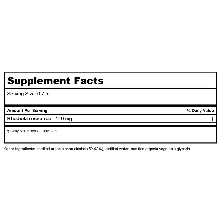 Herb Pharm Rhodiola 8 oz - Supplement Facts panel