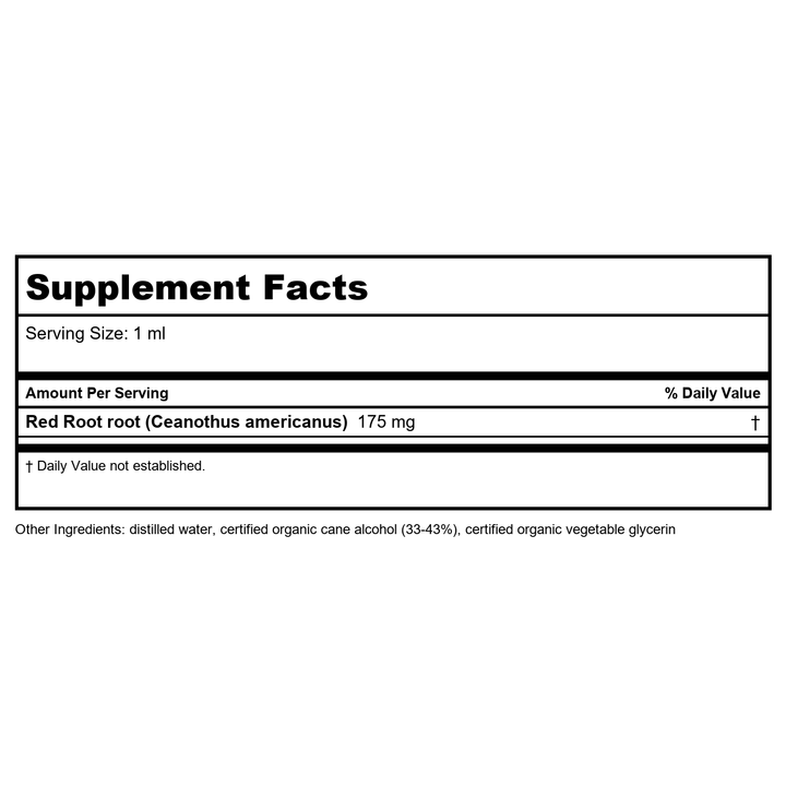 Herb Pharm Red Root 8 oz - Supplement Facts panel