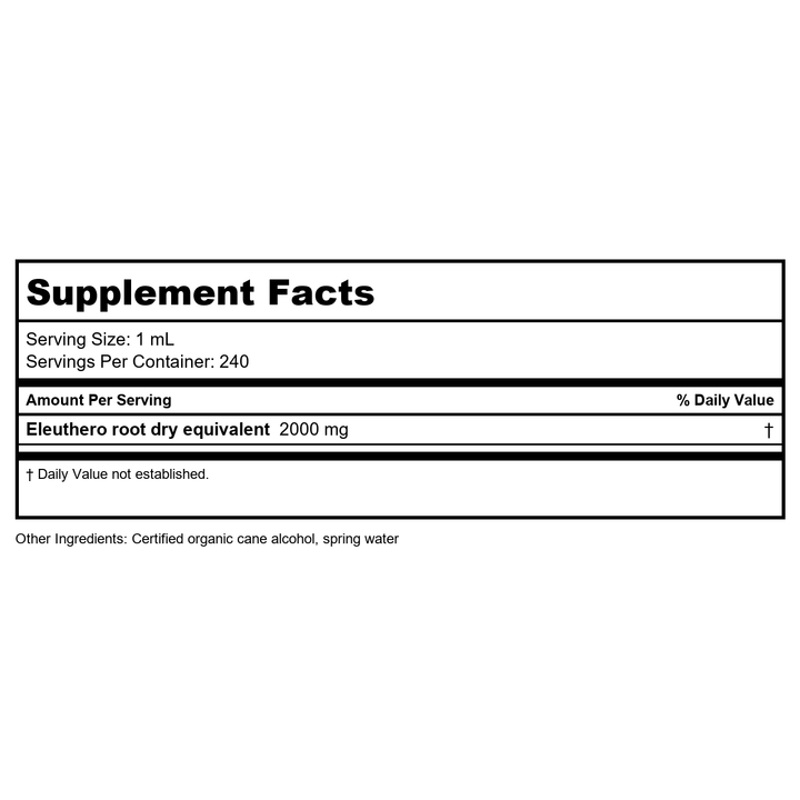 Herb Pharm Eleuthero 8 oz - Supplement Facts panel
