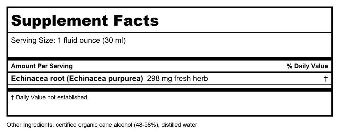 Herb Pharm Echinacea Goldenseal Compound 8 oz - Supplement Facts panel