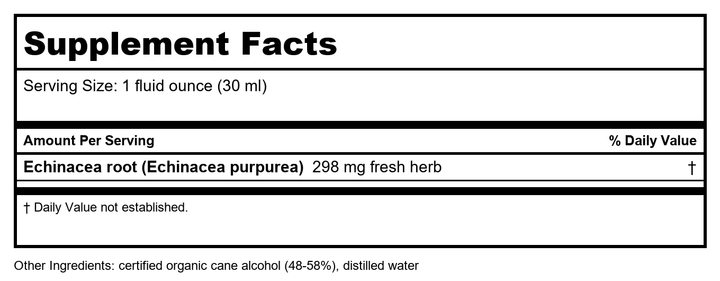Herb Pharm Echinacea Goldenseal Compound 8 oz - Supplement Facts panel