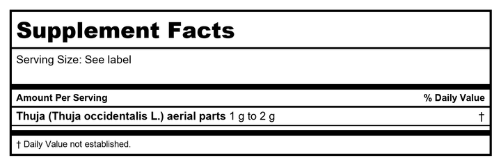 Thuja - Supplement Facts panel