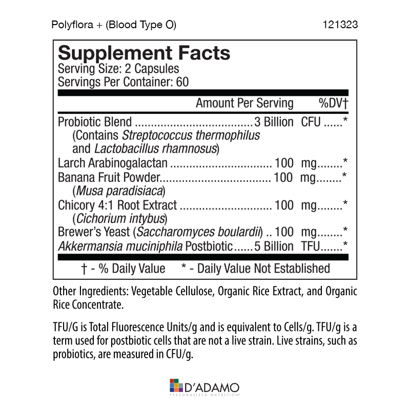 Polyflora + Multifunction Probiotic with Akkermansia (Blood Type O) - Supplement Facts panel