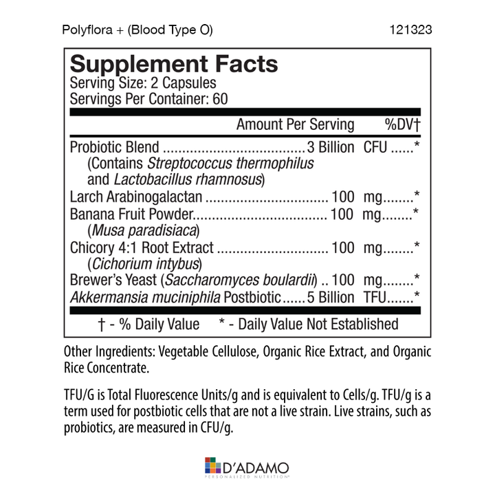 Polyflora + Multifunction Probiotic with Akkermansia (Blood Type O) - Supplement Facts panel