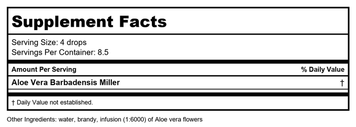 Aloe Vera Dropper 1 Ounces - Supplement Facts panel
