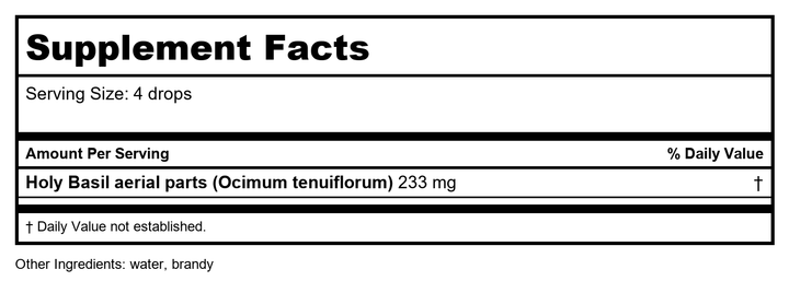 Basil Dropper 1 Ounces - Supplement Facts panel
