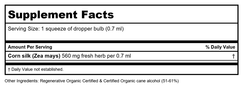 Corn Lily Dropper 1 Ounces - Supplement Facts panel