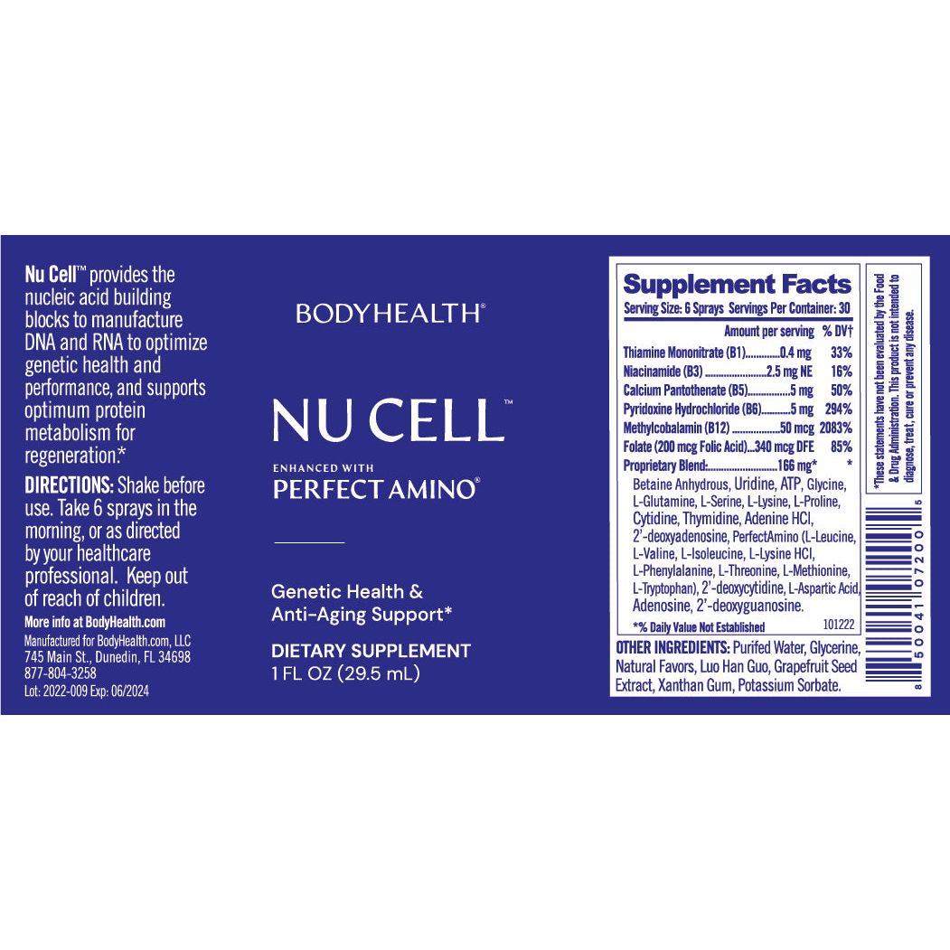 Nu Cell by BodyHealth (Nucleic acids for RNA support) - Supplement Facts panel