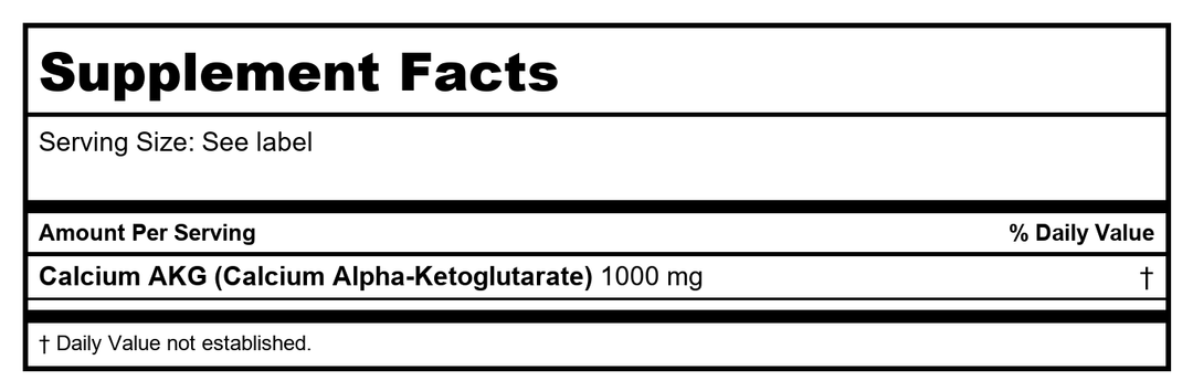 Calcium AKG Longevity by ProHealth - 1,000 mg per serving, 60 capsules - Supplement Facts panel