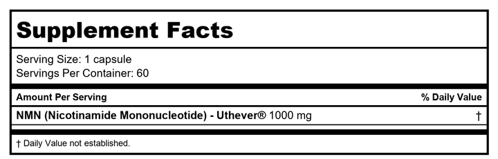 NMN Pro Complete by ProHealth - Uthever NMN, Trans-Resveratrol, TMG - 75 grams - Supplement Facts panel