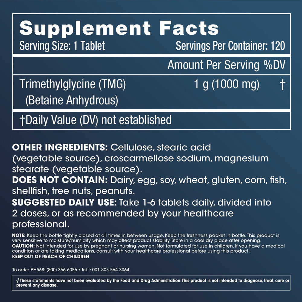 TMG Pro Tablets by ProHealth - 1000 mg, 120 tablets - Supplement Facts panel