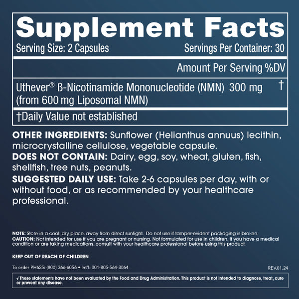Liposomal NMN Pro 300 by ProHealth - 60 capsules - Supplement Facts panel