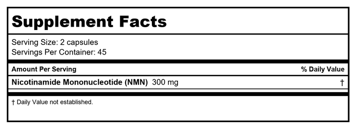 NMN Pro 300 by ProHealth - 300 mg per serving, 90 capsules - Supplement Facts panel