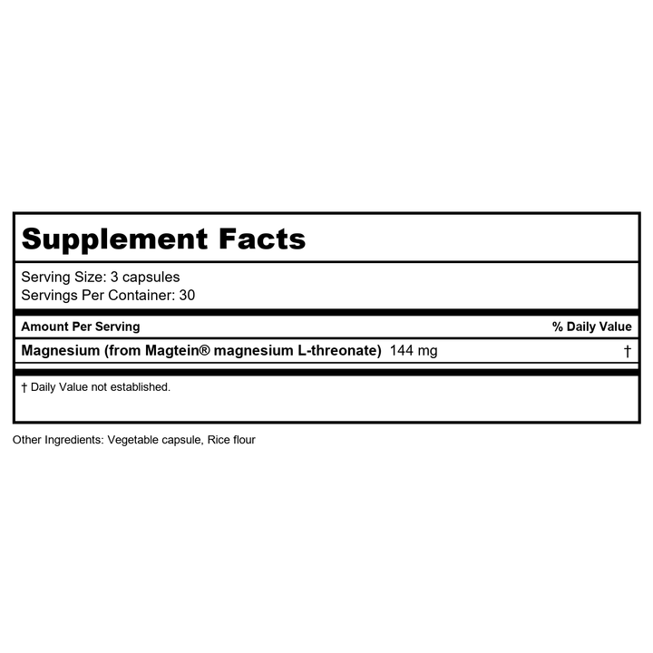 Brain-Mag Pro Magnesium L-Threonate by ProHealth - 90 capsules - Supplement Facts panel