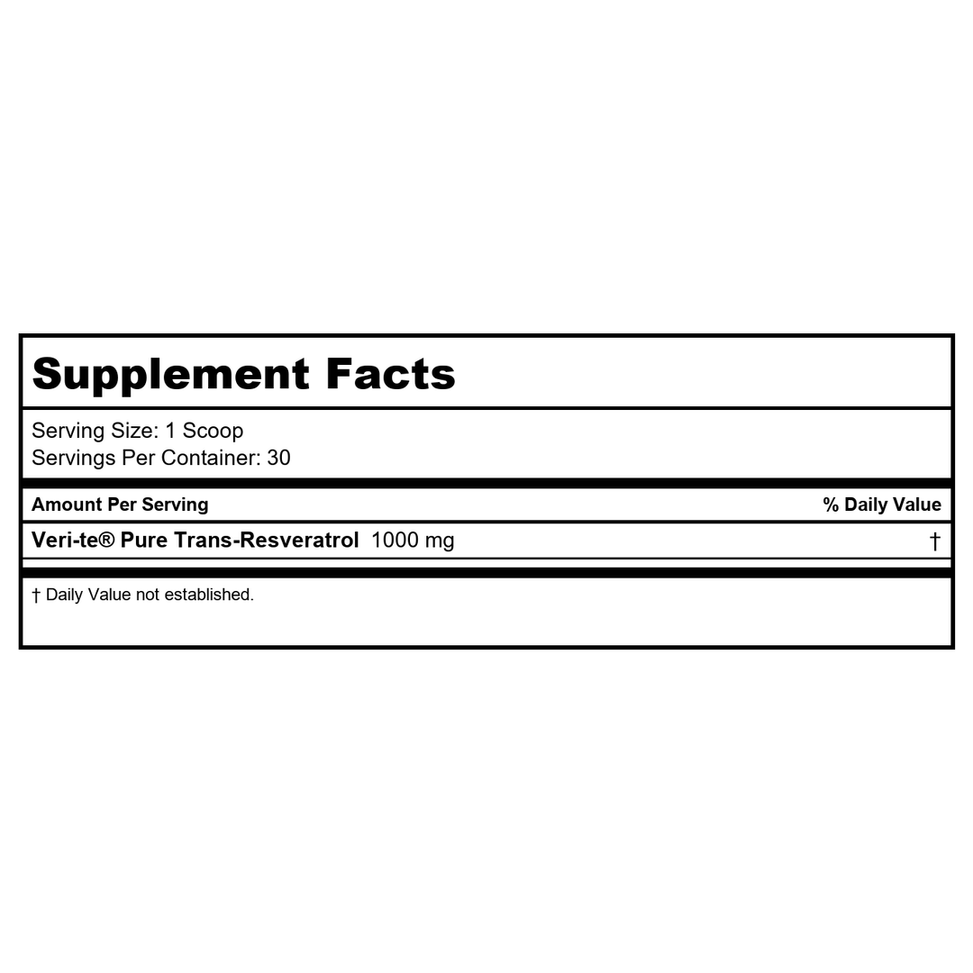 Pure Trans-Resveratrol Micronized Powder by ProHealth - 100 grams - Supplement Facts panel