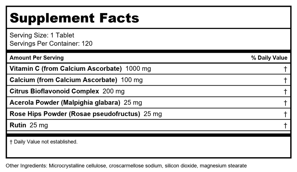 Pro-C Complex by ProHealth - 1000 mg, 120 tablets - Supplement Facts panel