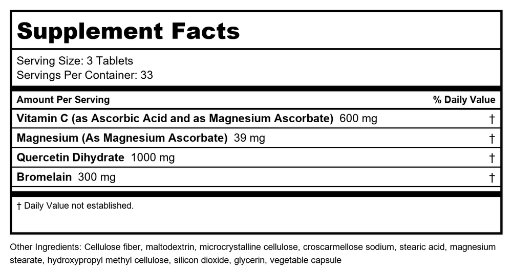 Quercetin / Bromelain Complex by ProHealth - 100 tablets - Supplement Facts panel