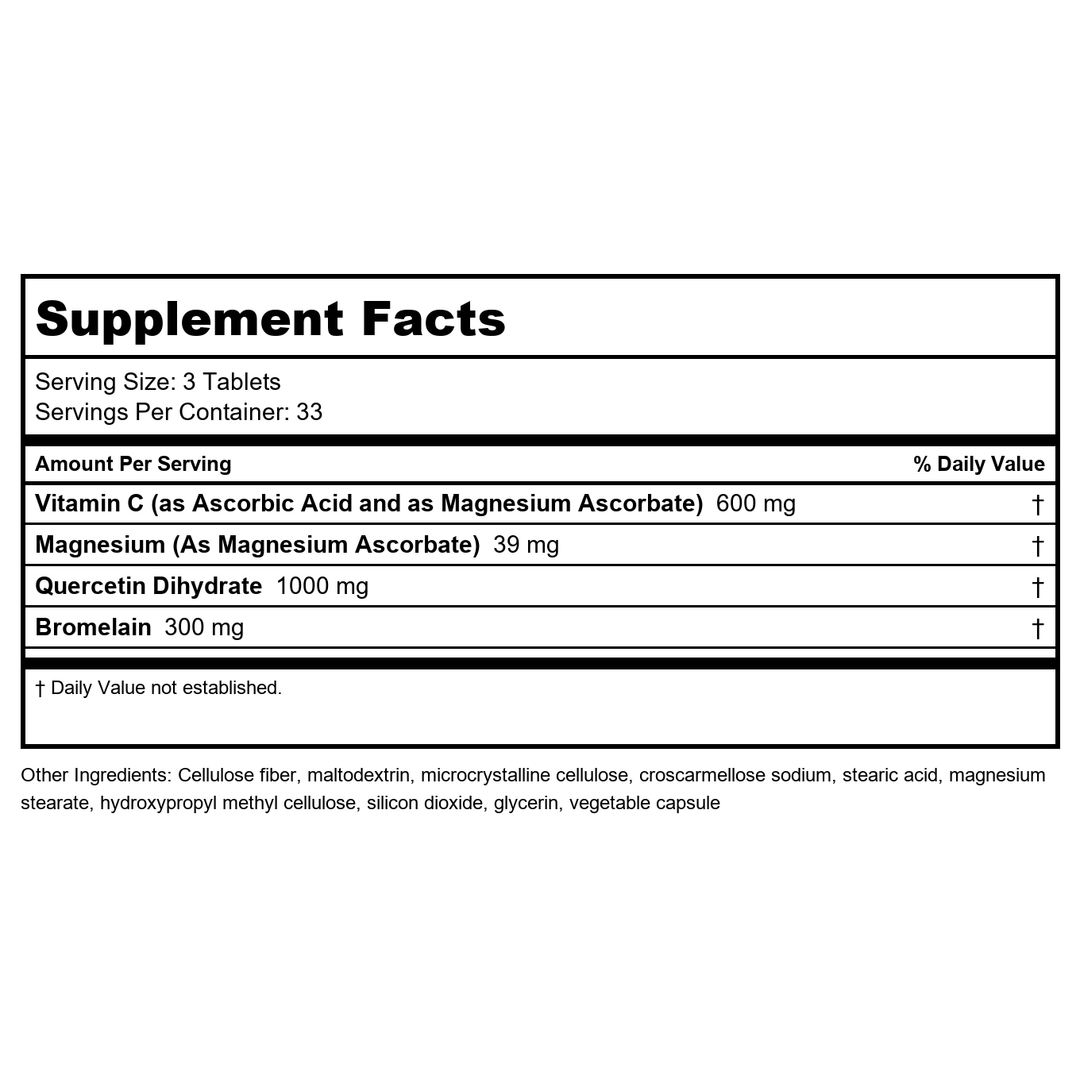 Quercetin / Bromelain Complex by ProHealth - 100 tablets - Supplement Facts panel