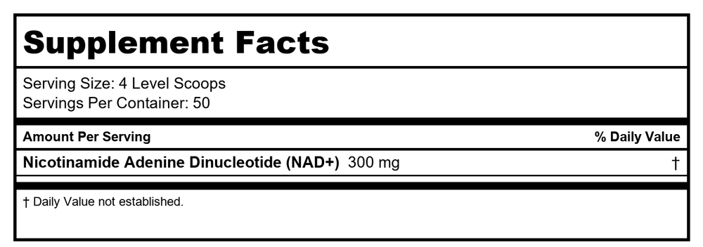 NAD+ Pro Powder by ProHealth - 15 grams - Supplement Facts panel