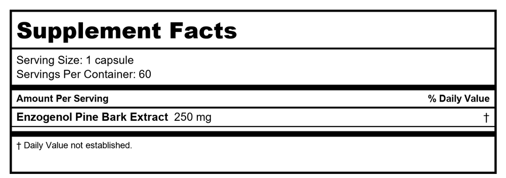 Enzogenol Pine Bark Extract by ProHealth - 250 mg per serving, 60 capsules - Supplement Facts panel