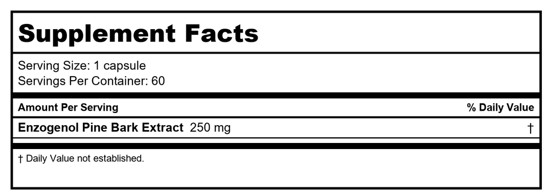 Enzogenol Pine Bark Extract by ProHealth - 250 mg per serving, 60 capsules - Supplement Facts panel