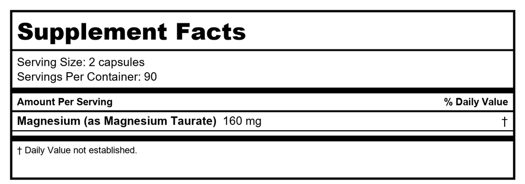 Pure Magnesium Taurate by ProHealth - 160 mg per serving, 180 capsules - Supplement Facts panel