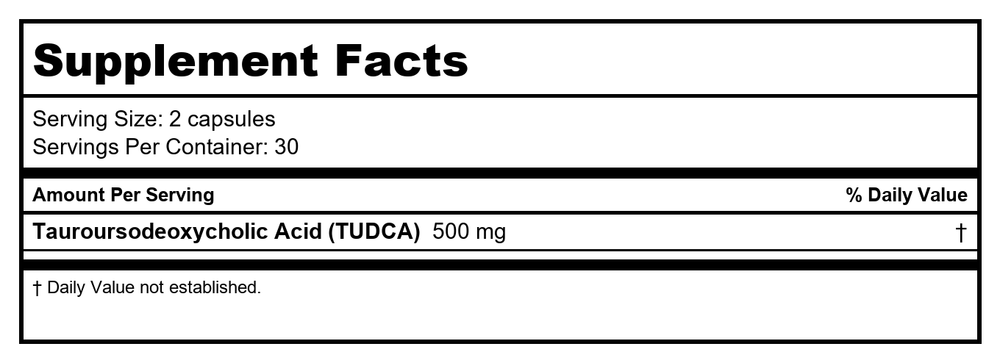 Pure TUDCA by ProHealth - 500 mg per serving, 60 capsules - Supplement Facts panel
