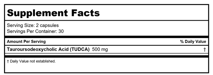 Pure TUDCA by ProHealth - 500 mg per serving, 60 capsules - Supplement Facts panel