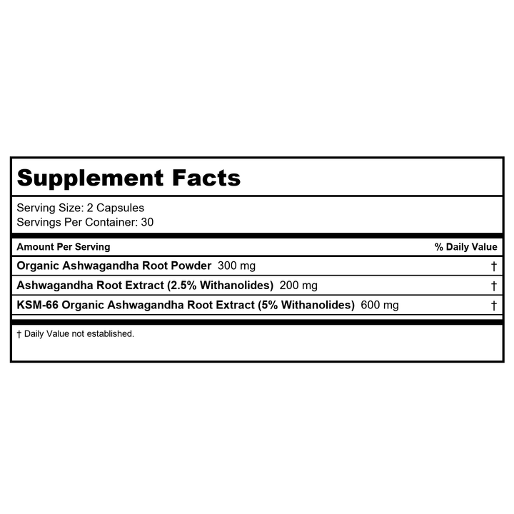 Full Spectrum Ashwagandha by ProHealth - 60 capsules - Supplement Facts panel
