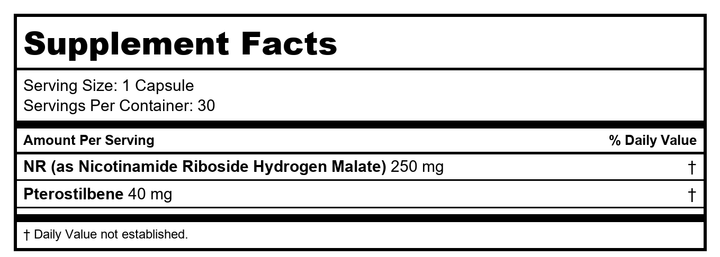 Nicotinamide Riboside + Pterostilbene by ProHealth - 30 capsules - Supplement Facts panel