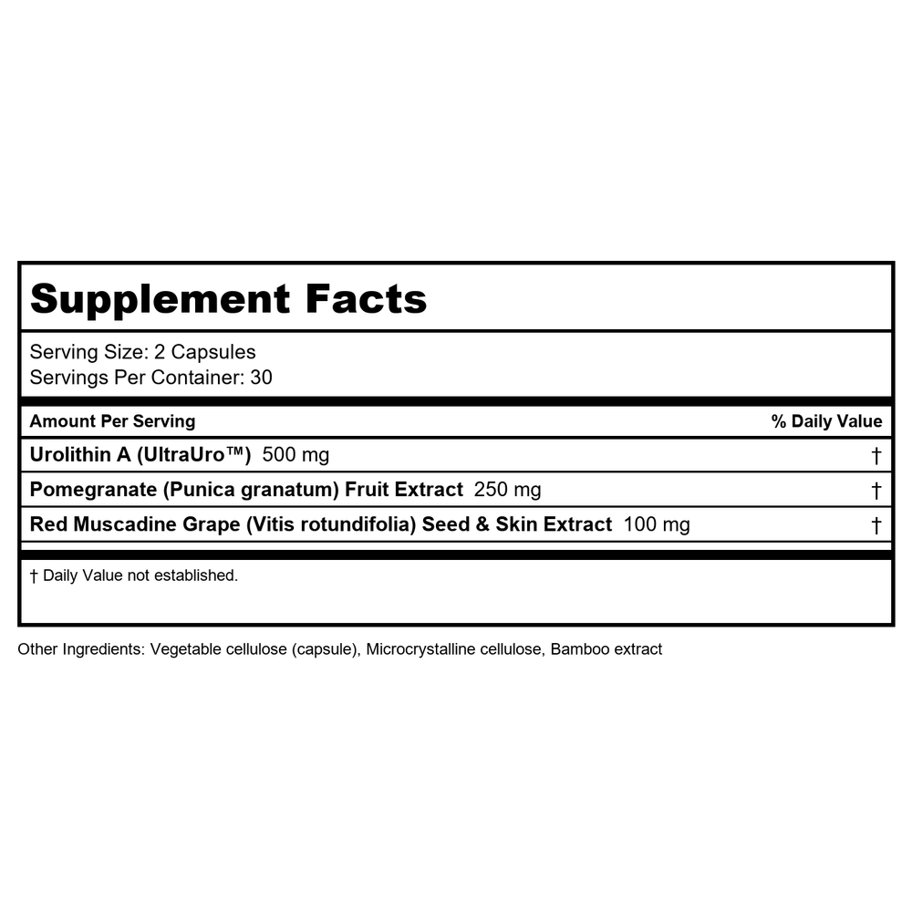 Full Spectrum Urolithin A by ProHealth - 60 capsules - Supplement Facts panel