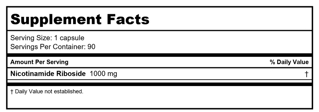 Nicotinamide Riboside Pro 1000 by ProHealth - 90 capsules - Supplement Facts panel